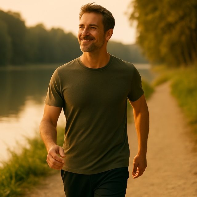Homme en mouvement illustrant la vitalité naturelle. 