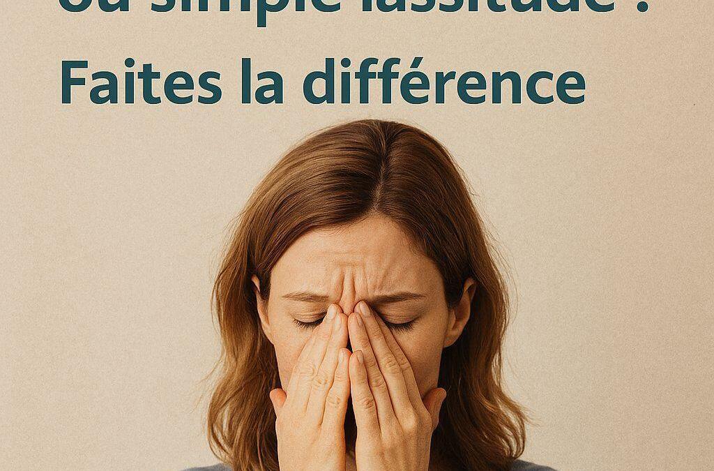 Femme épuisée se couvrant le visage, image illustrant la fatigue nerveuse et la difficulté à différencier stress chronique et simple lassitude