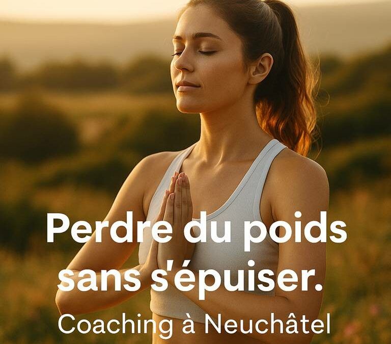 Femme en pleine conscience au coucher du soleil – coaching perte de poids respectueux à Neuchâtel