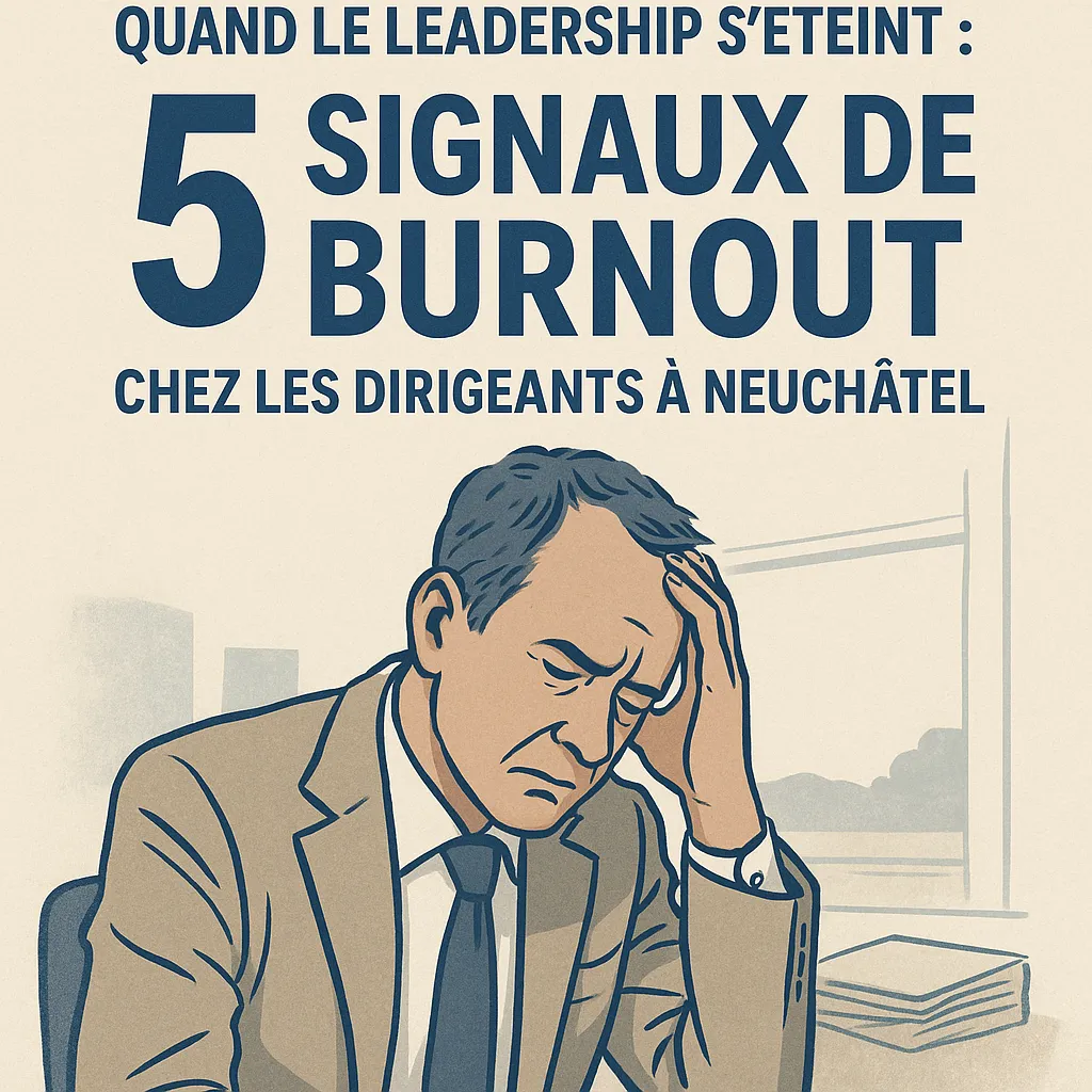llustration d’un dirigeant en burnout à Neuchâtel, posture fatiguée