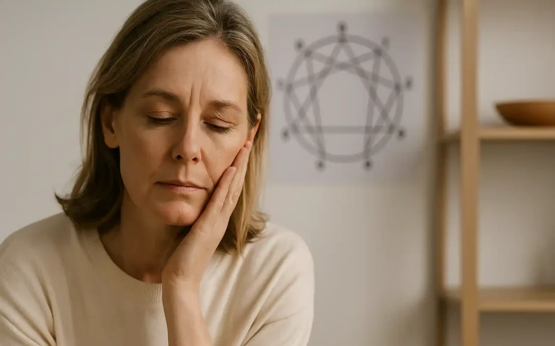 Femme pensive illustrant le lien entre perte de poids, stress et personnalité selon l’ennéagramme – Coaching à Neuchâtel