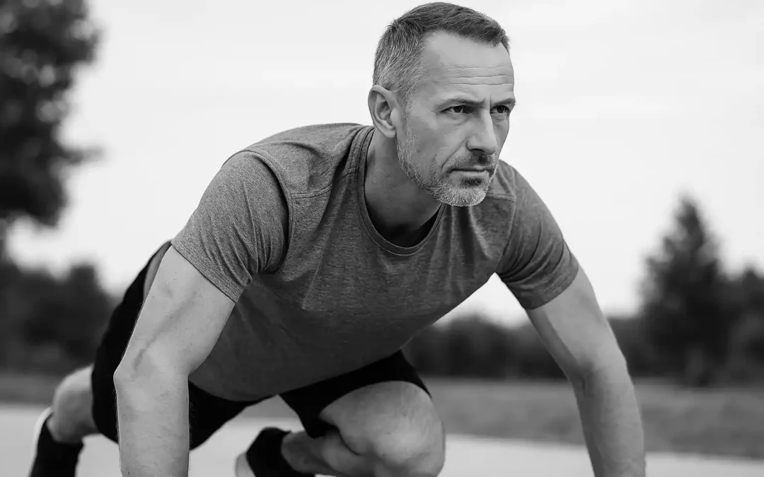 Homme 45–55 en posture d’effort, énergie et force – coaching santé à Neuchâtel